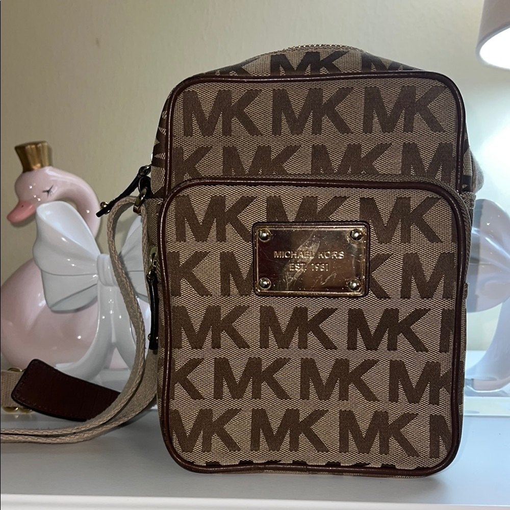 Michael Kors Brown Messenger Bag with Signature Monogram